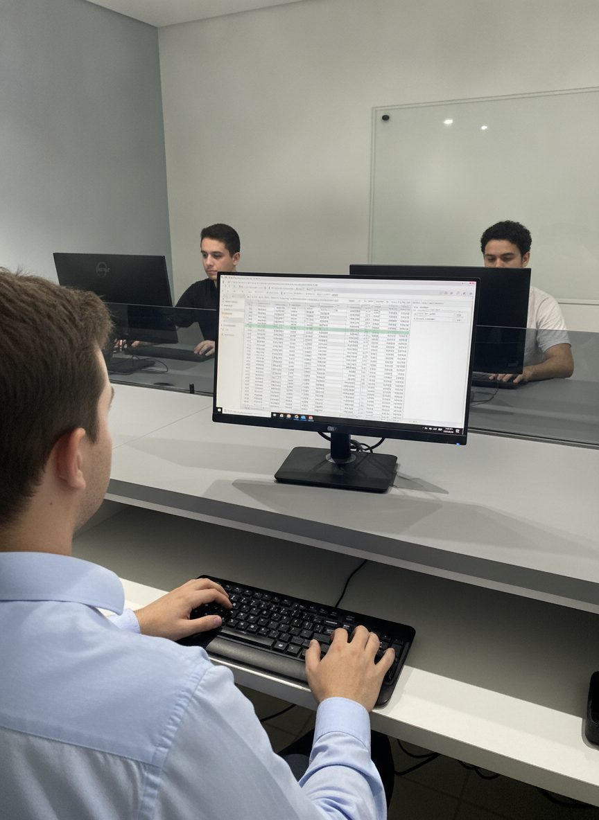 Apuração em planilha na tela, no escritório da Connecta